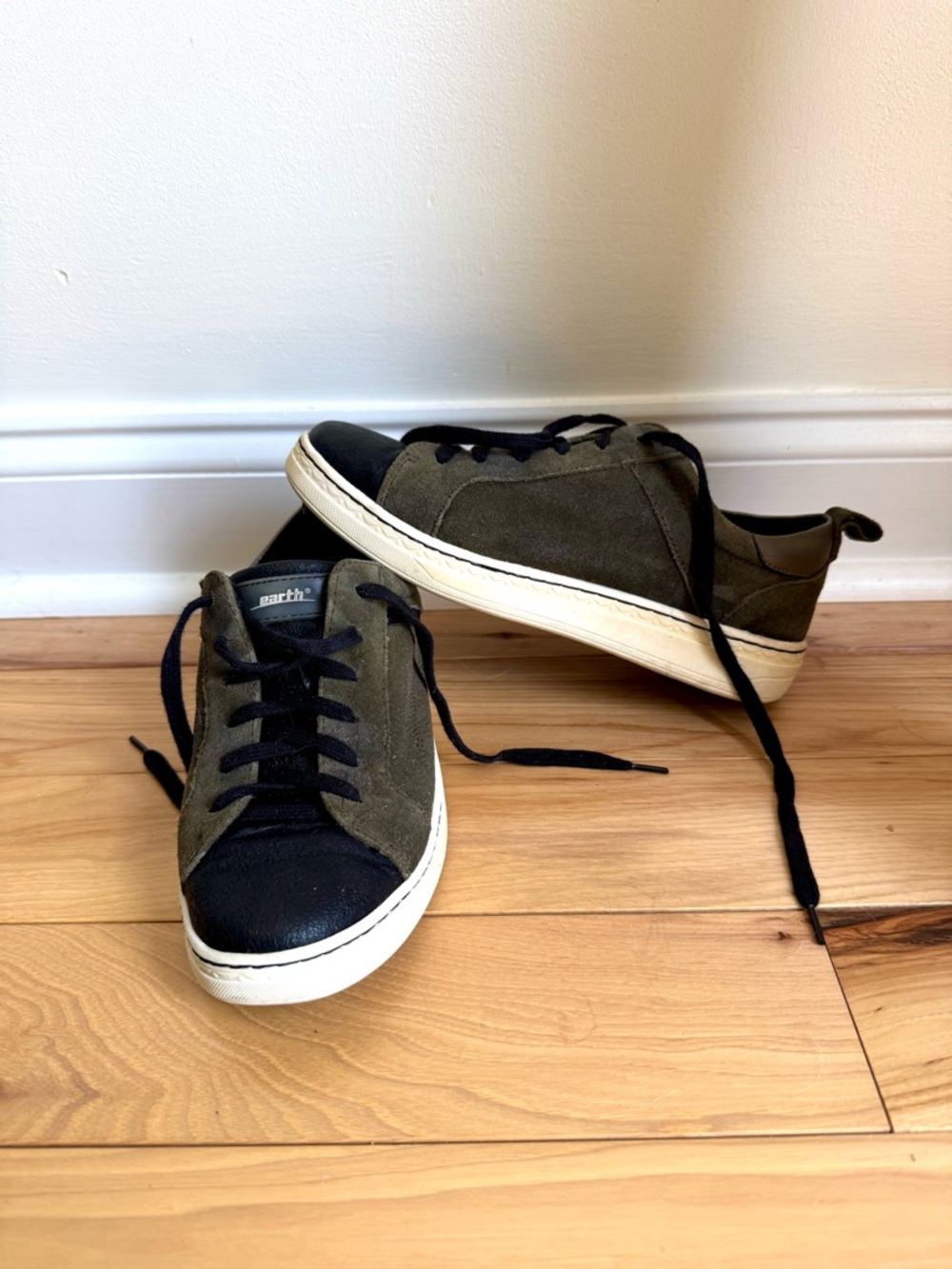 Earth Olive and Black Low-Top Sneakers with Cream Sole